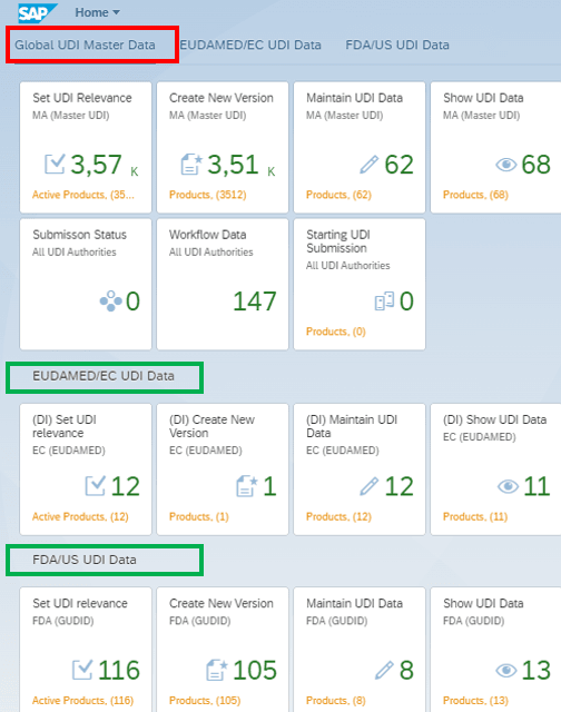 Global UDI SAP Add-on Fiori Launchpad with Global UDI Master, EUDAMED and FDA functions