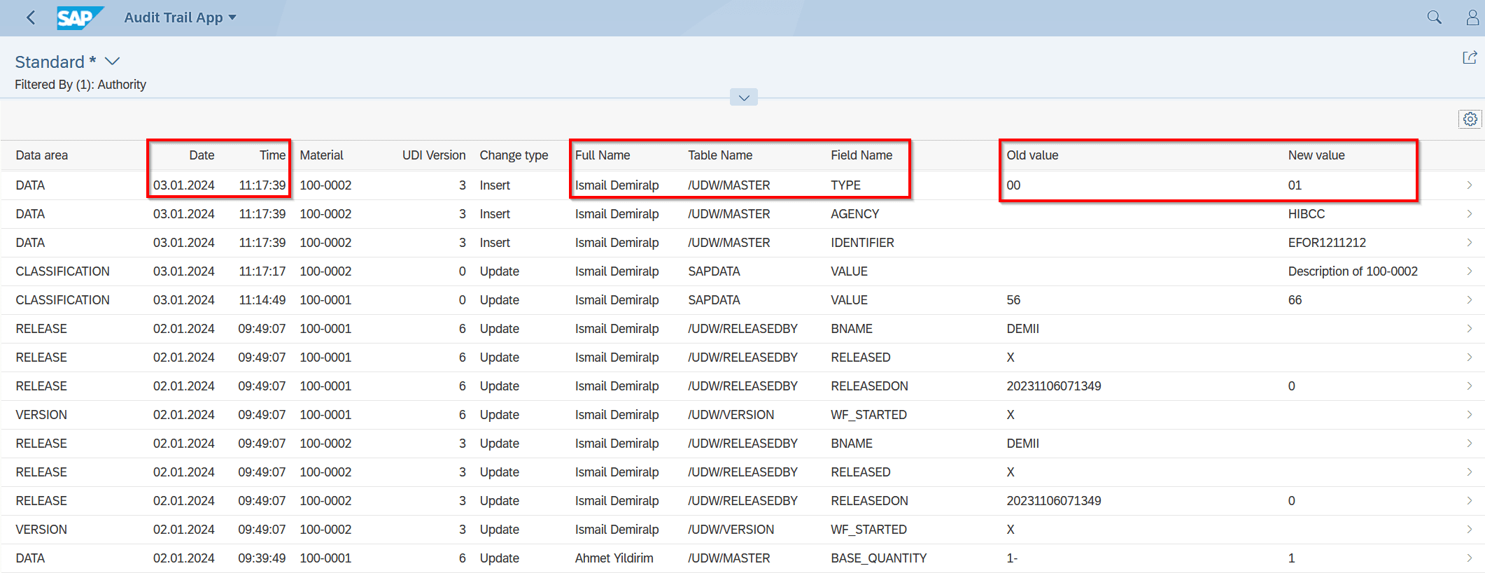 SAP Audit Trail App