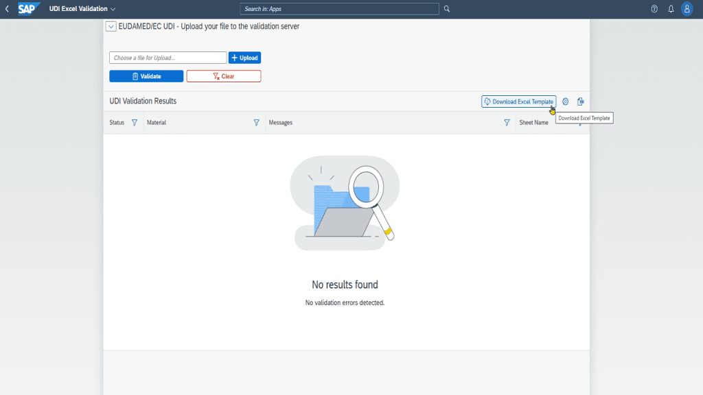 Excel-Vorlage im UDI Excel Cloud Validator herunterladen