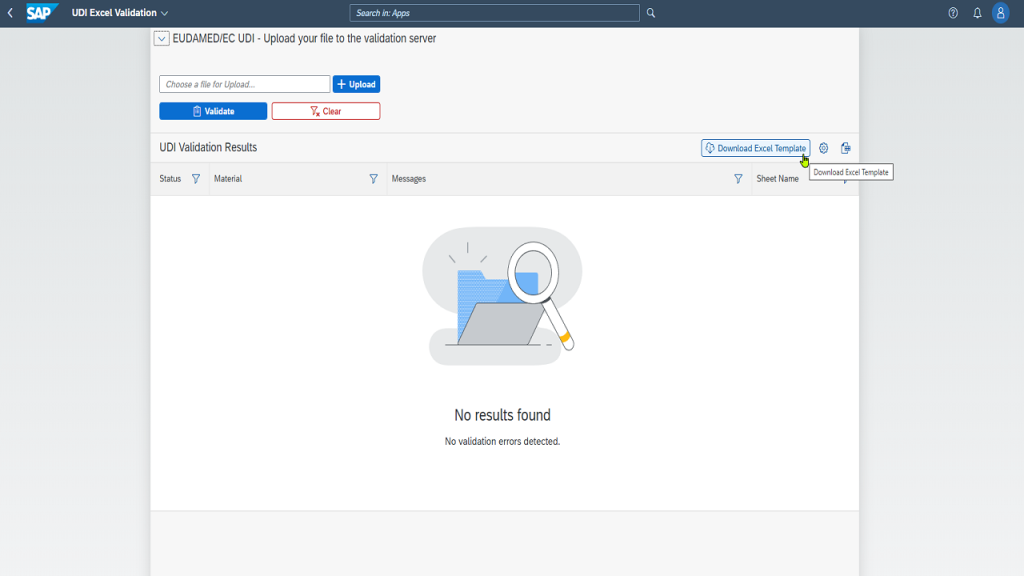 Excel-Vorlage im UDI Excel Cloud Validator herunterladen