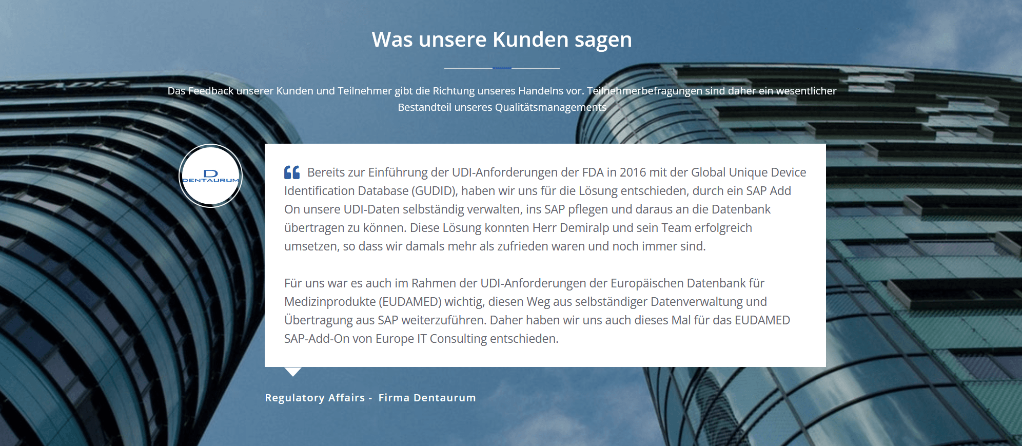 Kundenstimme von Dentaurum zur UDI-Datenverwaltung und Übertragung aus SAP an GUDID und EUDAMED mit Europe IT Consulting