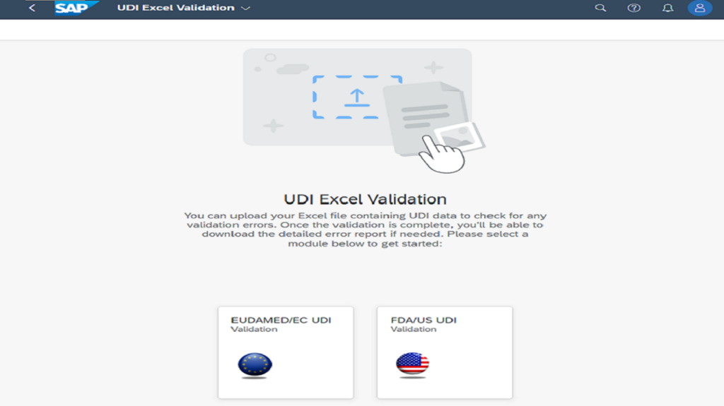 UDI Excel Cloud Validator mit zeilenbezogenen Validierungsergebnissen für UDI-Daten